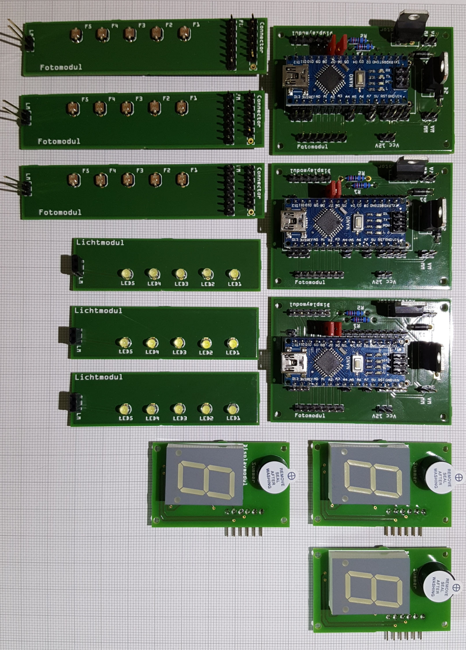 The three electronic modules — card reader, control board, and display.