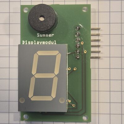 Assembled Displaymodul, top side: the 7-segment digit and the piezo buzzer.