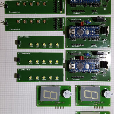 The three electronic modules — card reader, control board, and display